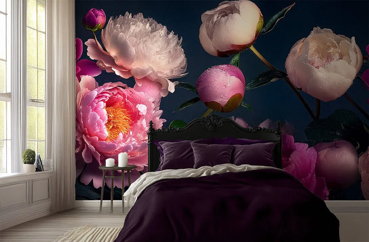 Opulent romantic bold peony wallpaper