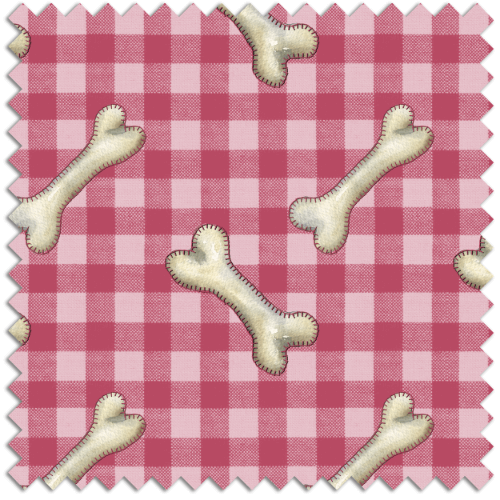 Pink check with cream dog bones