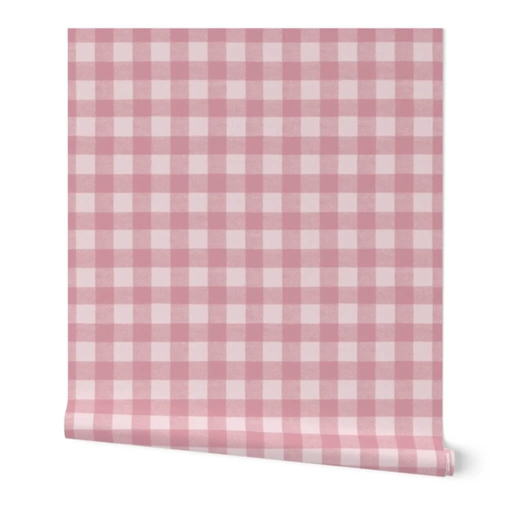 Baby pink gingham check plaid wallpaper