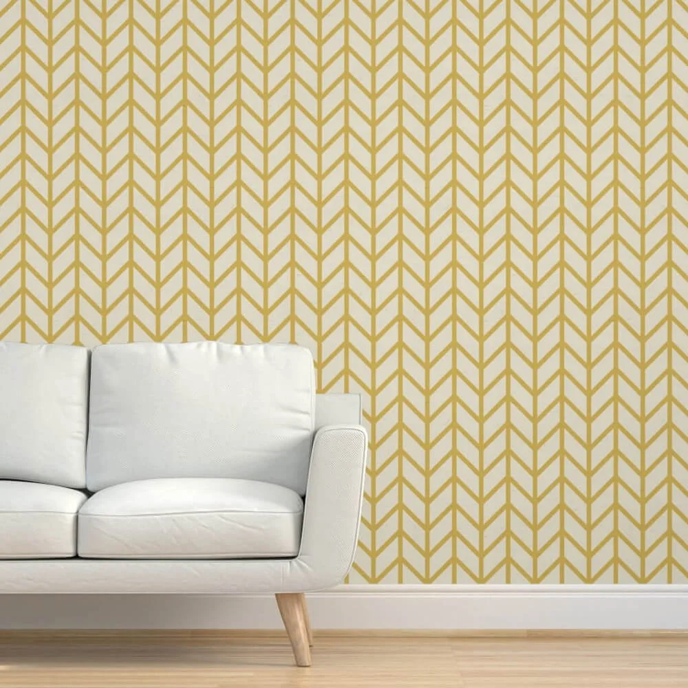 Royal Chevron Gold with cream lines - large Wallpaper bygaylemccabe