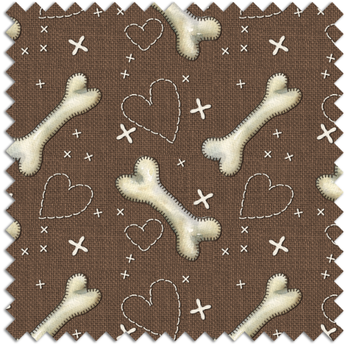 Brown linen with cream dog bones and heart stitches and crosses