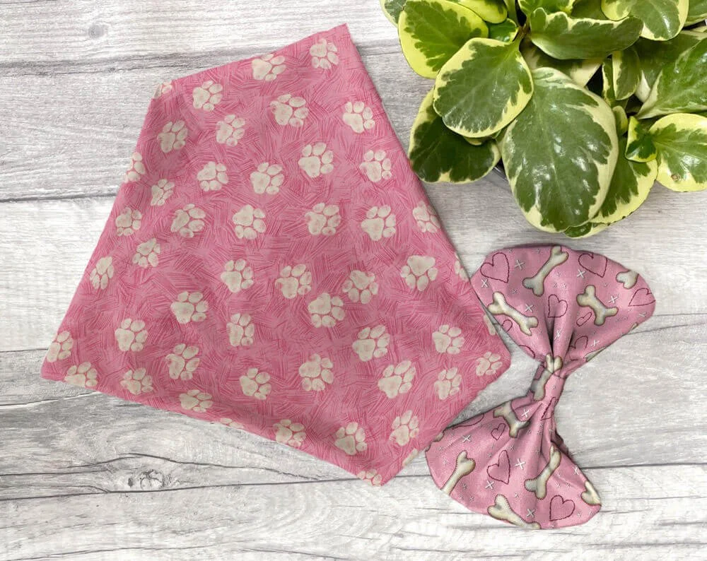 Dog Bones Linen Hearts Dusky Pink Fabric by gayle mccabe