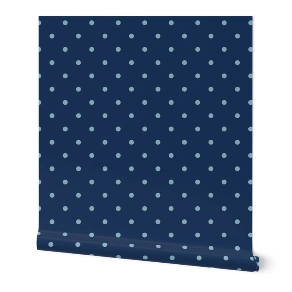 Dark blue with light blue polka dots