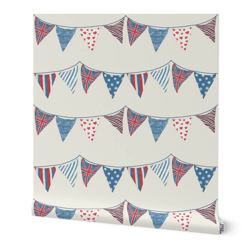 Cream wallpaper with Union Jack bunting flags