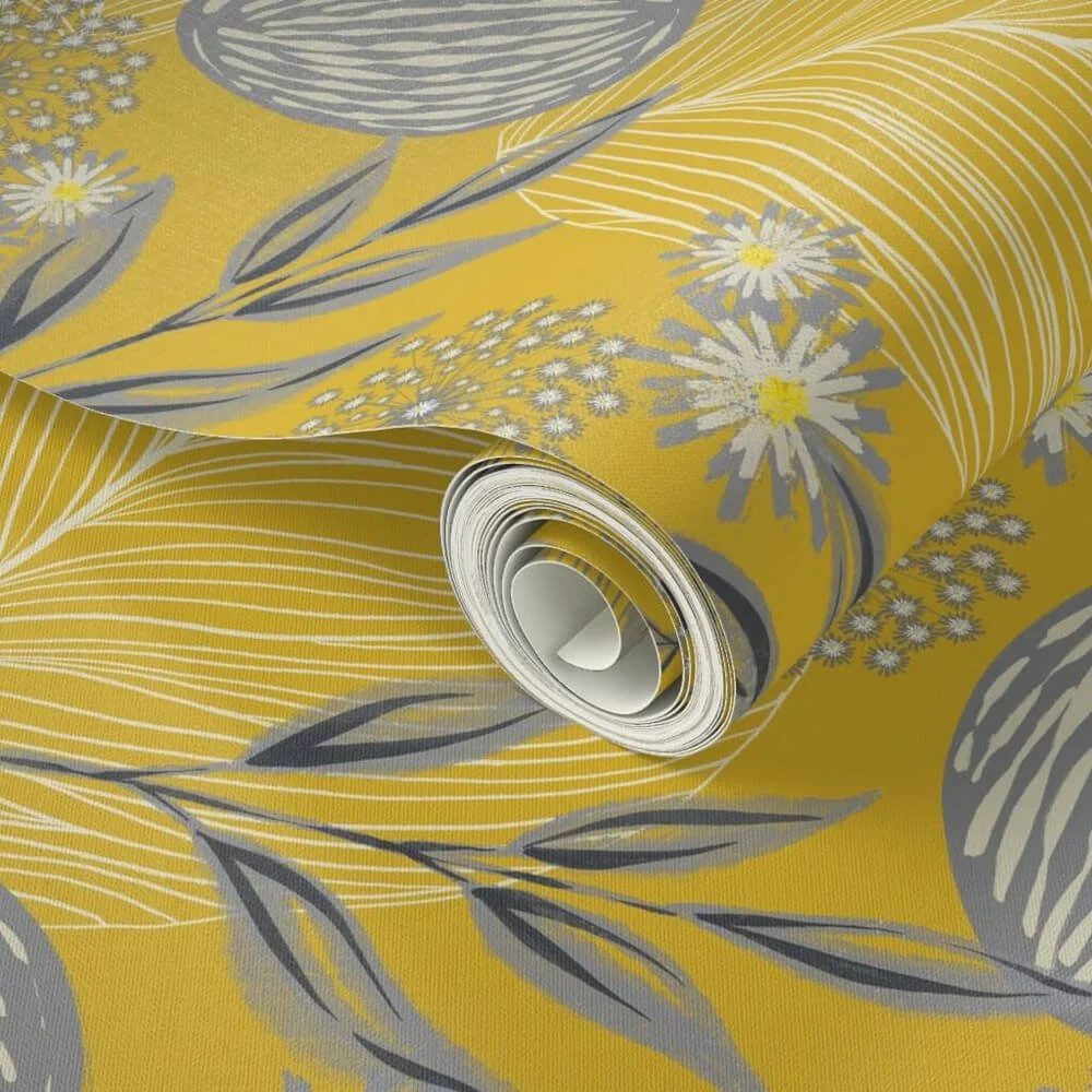 Grey mustard woodland Wallpaper bygaylemccabe