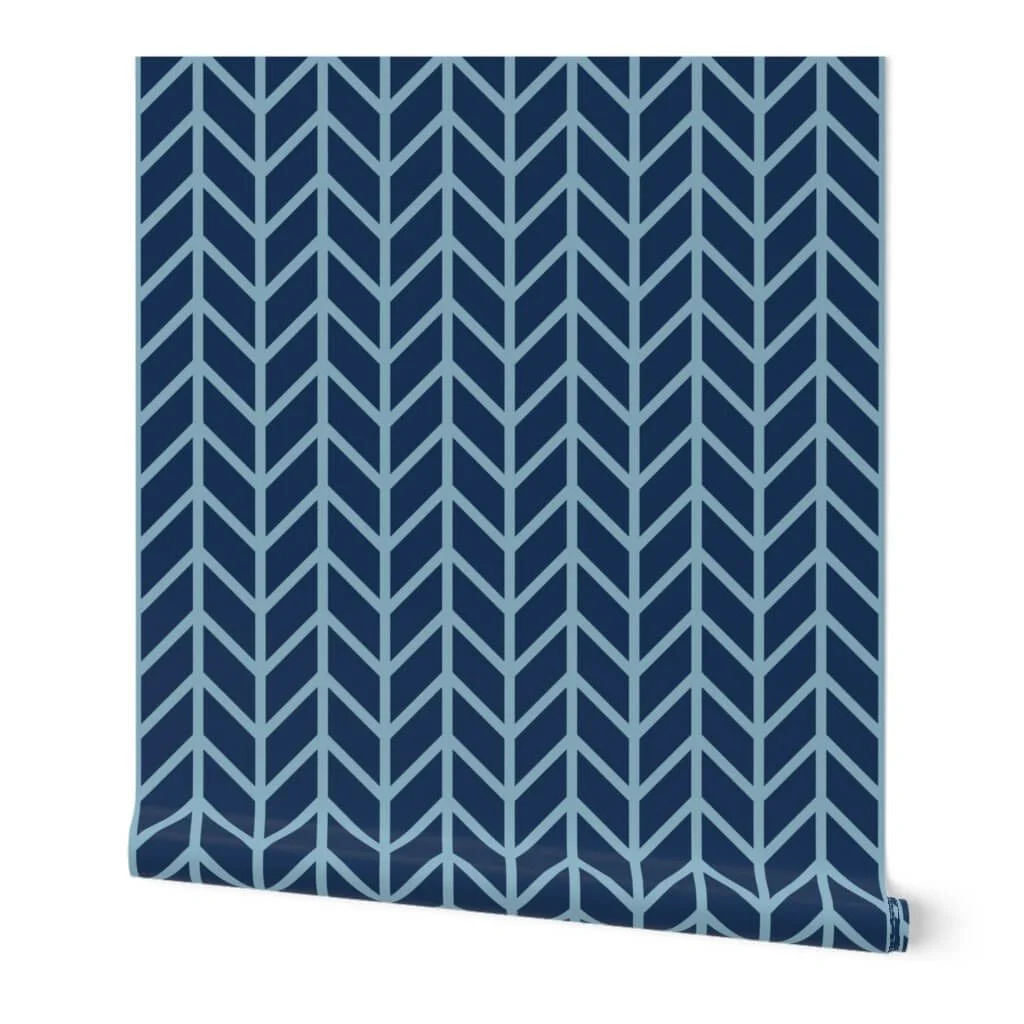 Chevron Herringbone - dark blue with light blue lines