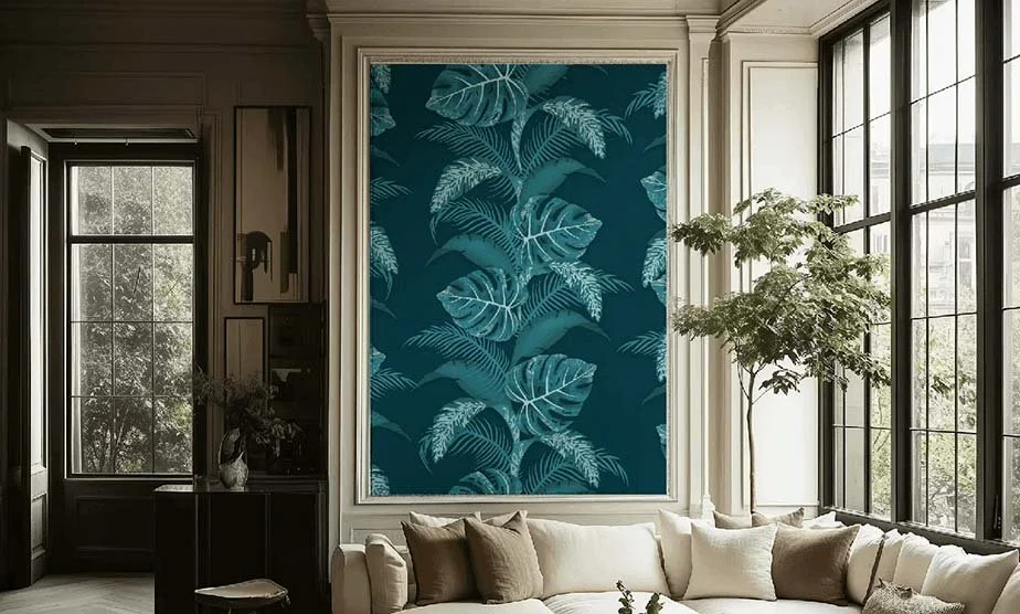 Dark teal monstera jungle vine wallpaper