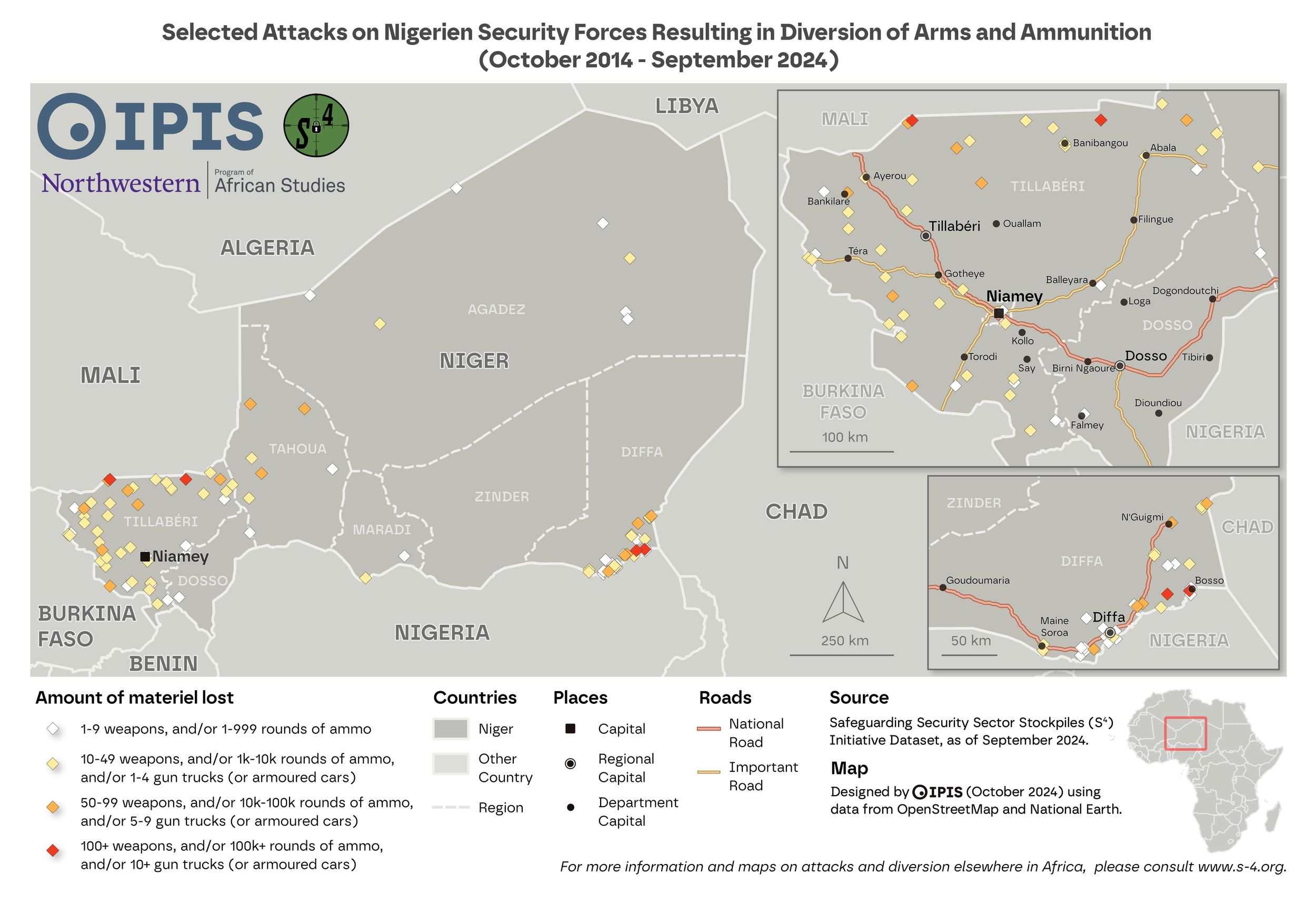 Map Selected attacks on Nigerien Securiy Forces Resulting in diversion of arms and ammunition