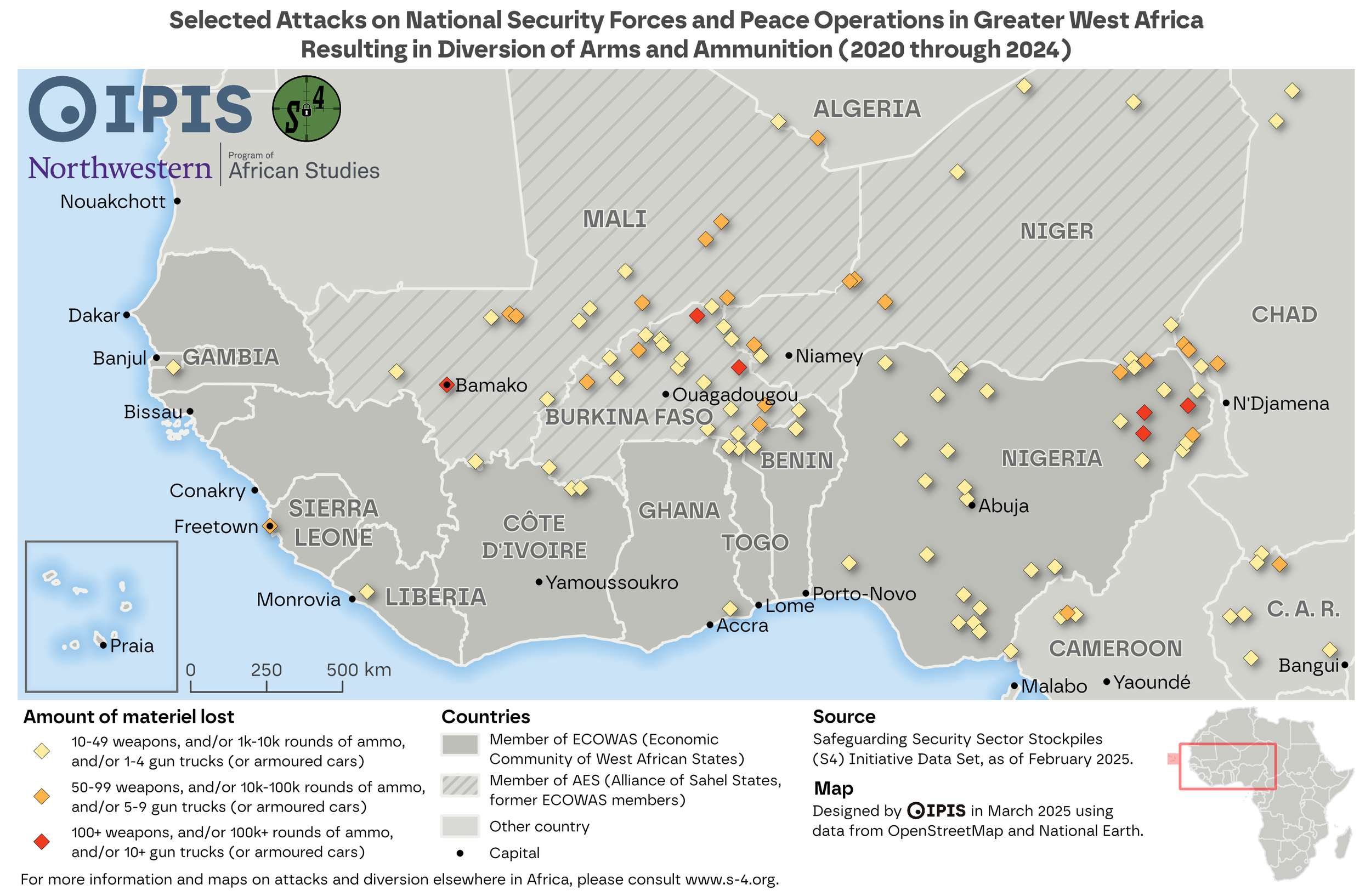 Map - Selected attacks on national Securiy Forces and peaces Operations in Greater West Africa