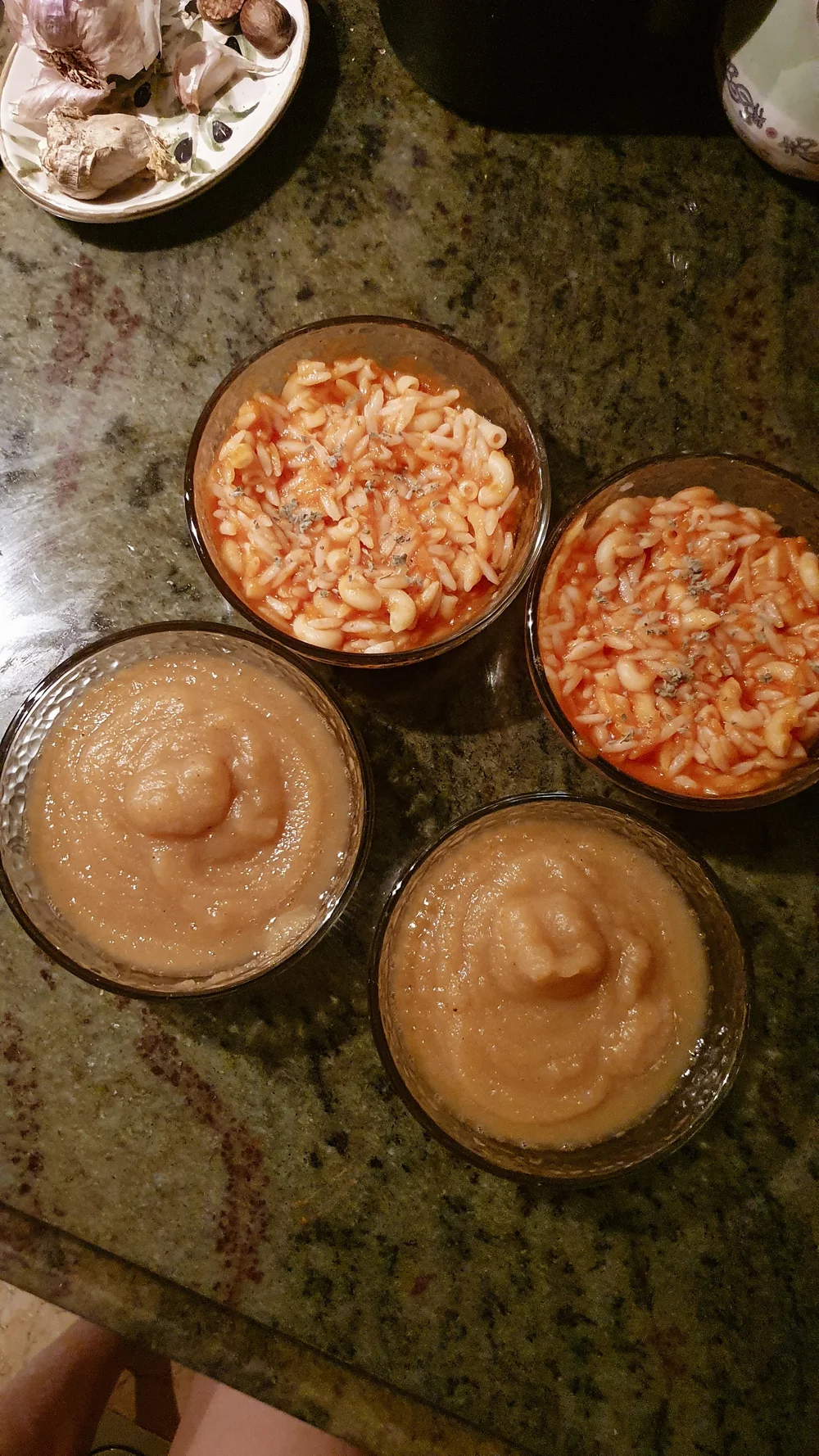 Pasta with Tomato Carrot Sauce + Apple &amp; Date Purée with a sprinkle of Cinnamon 