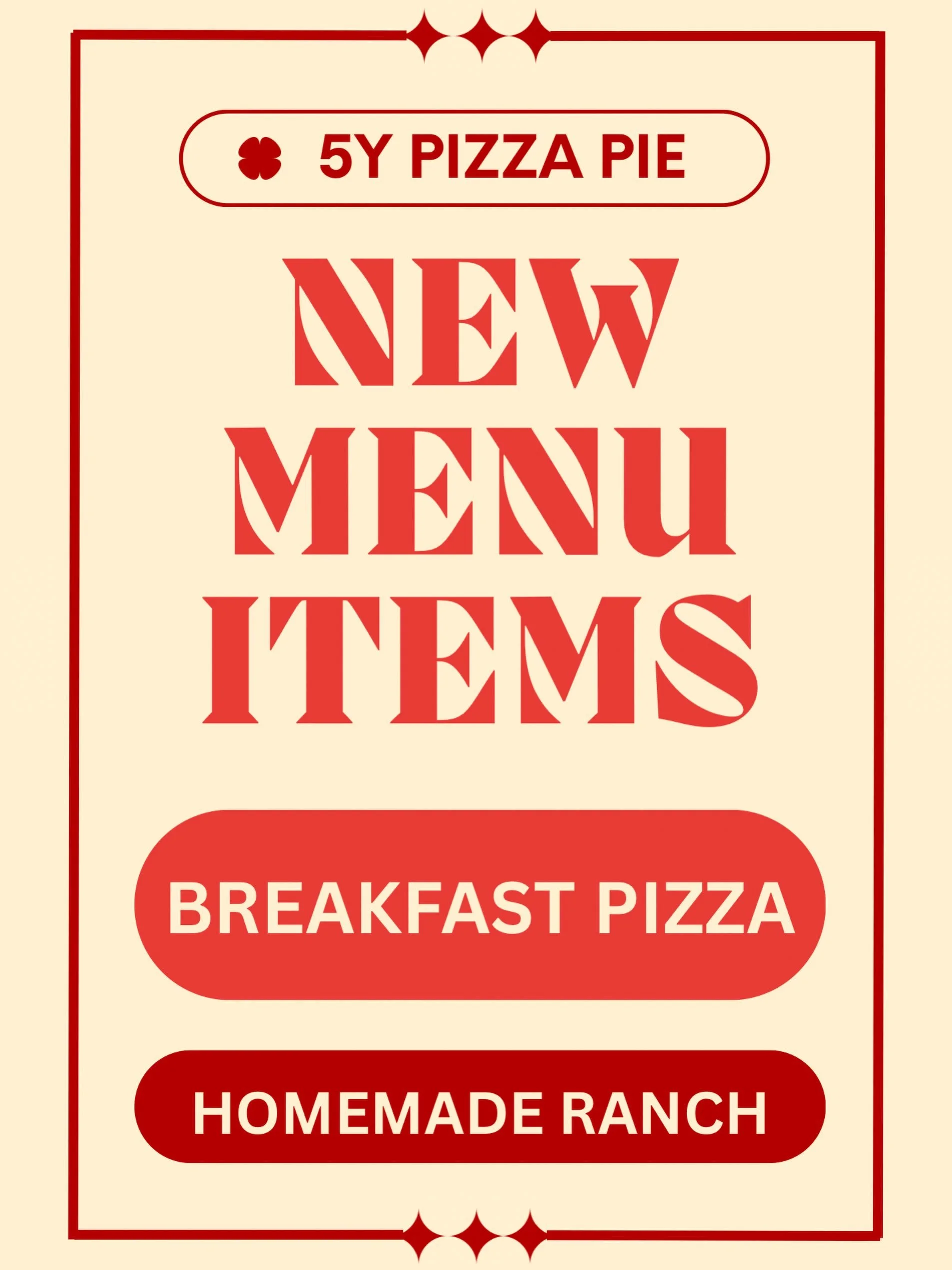 We are introducing TWO new menu items!

Breakfast Pizza (AVAILABLE SATURDAY 10AM - 12PM)

Homemade Ranch

Stop by this Saturday at the Summer Kickoff and try them out! 🍕