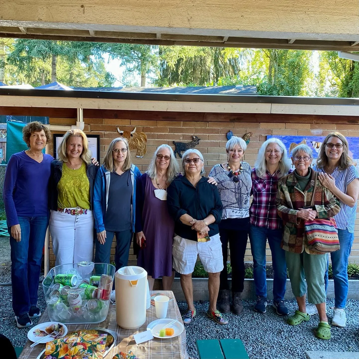 The contributing artists gathered at the Sammamish Animal Sanctuary yesterday to celebrate our mosaic art wall, meet each other, hear about the history of this sanctuary, and hang with the animals! What an incredible group of talented artists who don