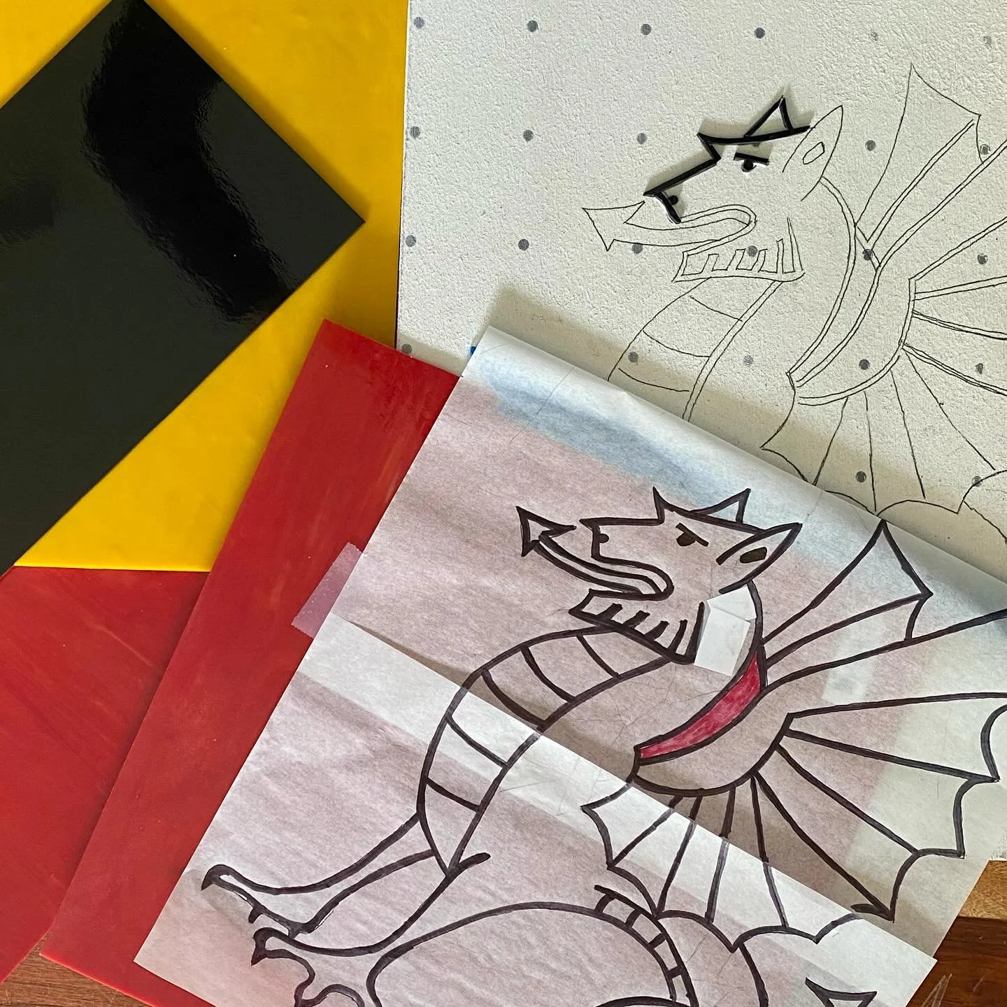 Starting to work on a Wyvern Family Crest mosaic for a family in Florida. I&rsquo;m loving the colors and finding the black edging a fun challenge. In medieval symbolism, wyverns represent power, strength and perseverance. Finished piece will be 14&r