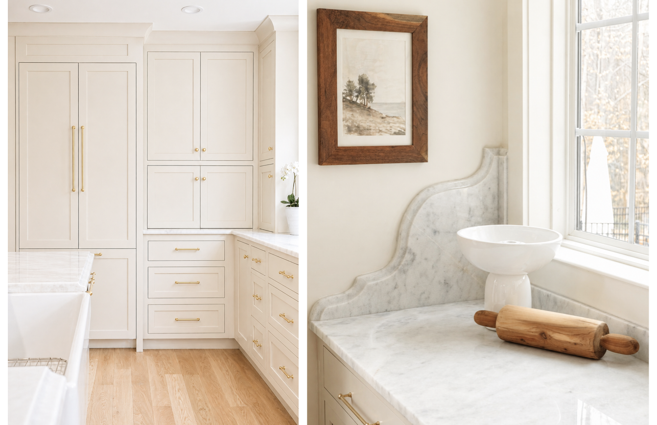 Warm, Timeless Kitchen Design with Walnut, Marble &amp; Brass Details