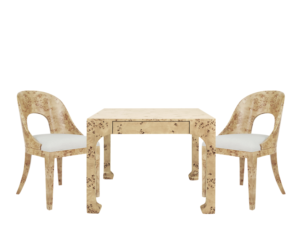 The Beaumont Collection | Burl Wood Mahjong Table & Chair Set