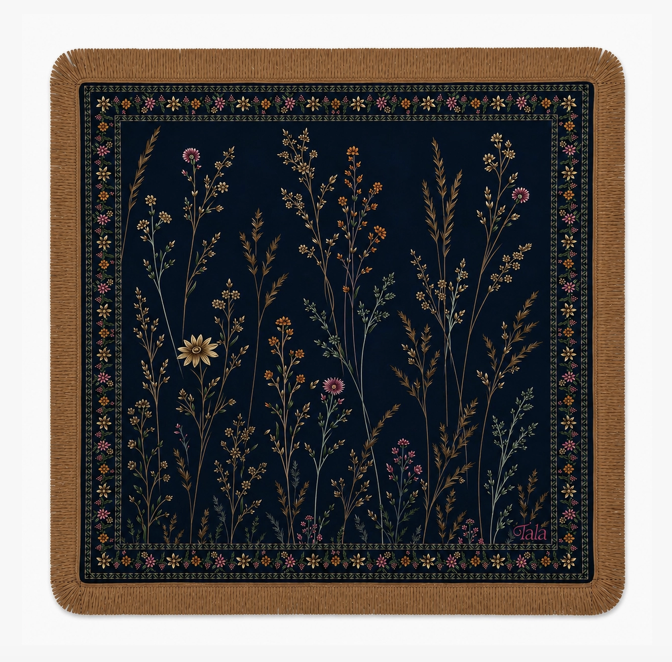 Midnight Wildflowers Mahjong Mat with Suede Fringe