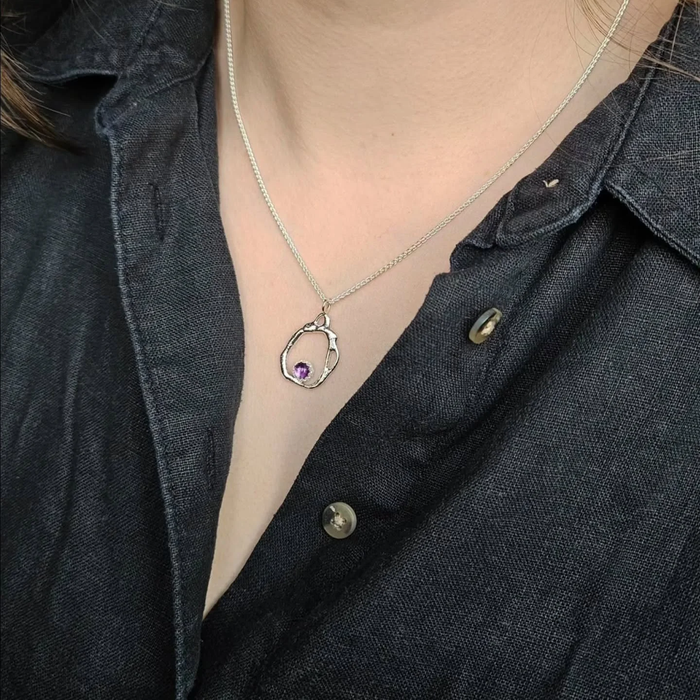 No two are ever the same - one of a kind, just like you!

Each Molten pendant is carefully formed in my studio with a unique organic shape. Handmade using recycled sterling silver and carefully selected natural gemstones. There are several options to