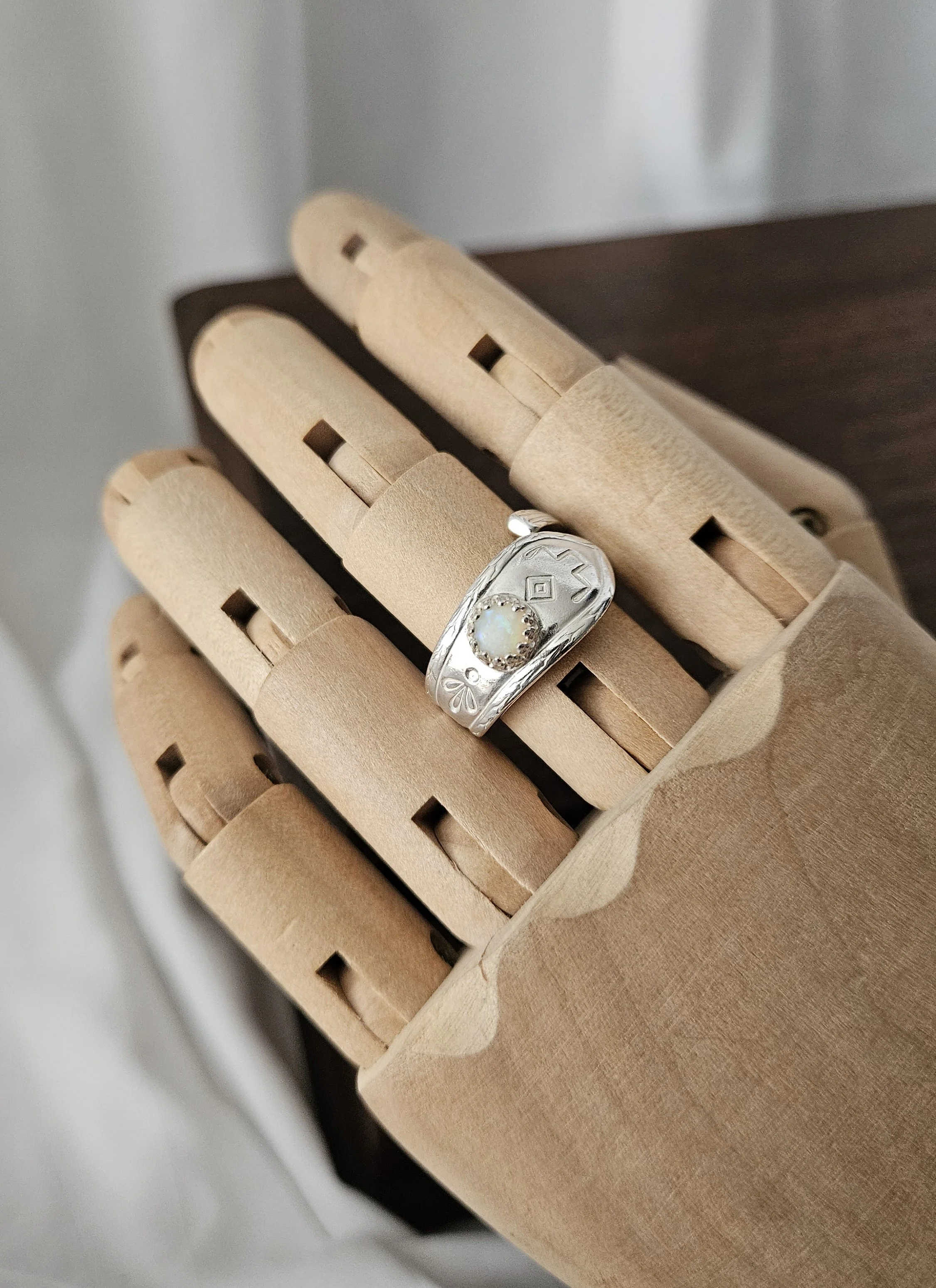 Opal Stone & Boho Vintage Spoon Handle Ring - Hallmarked Solid Sterling Silver