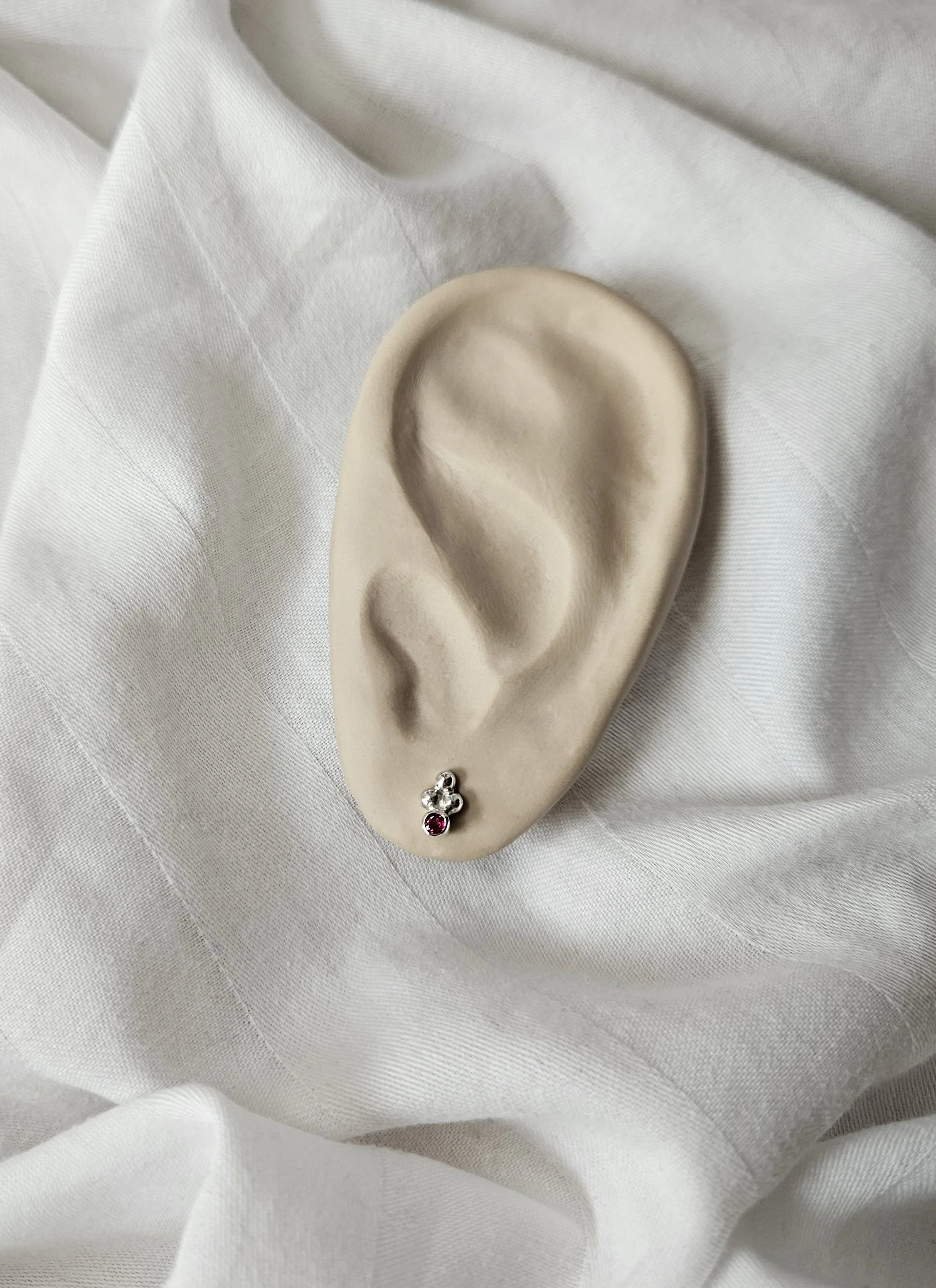 'Stellular' Dainty Stud Earrings -  Ruby & Sterling Silver