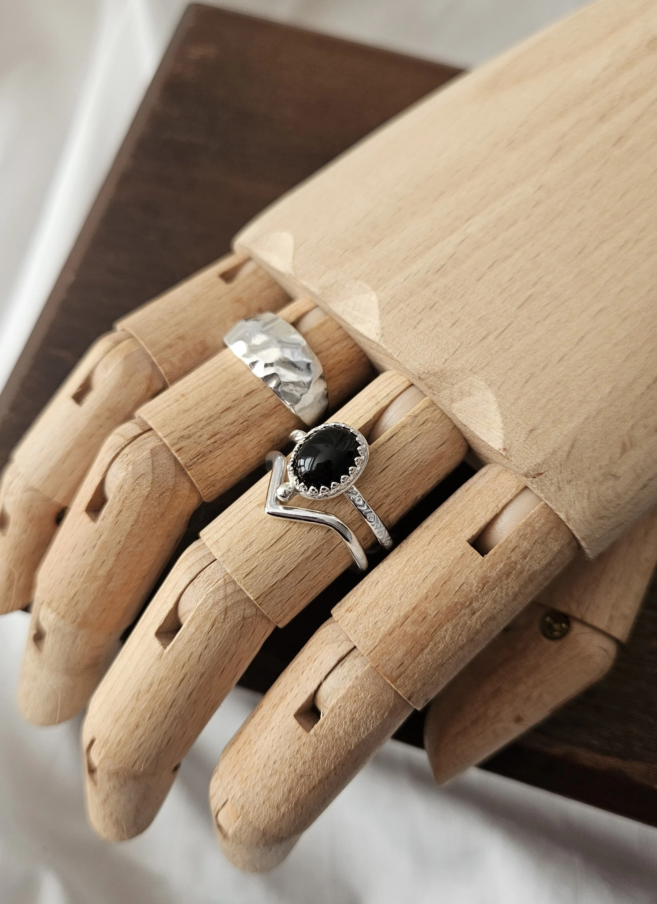'Midnight' Black Onyx & Sterling Silver Ring - UK Size 'U' One Available