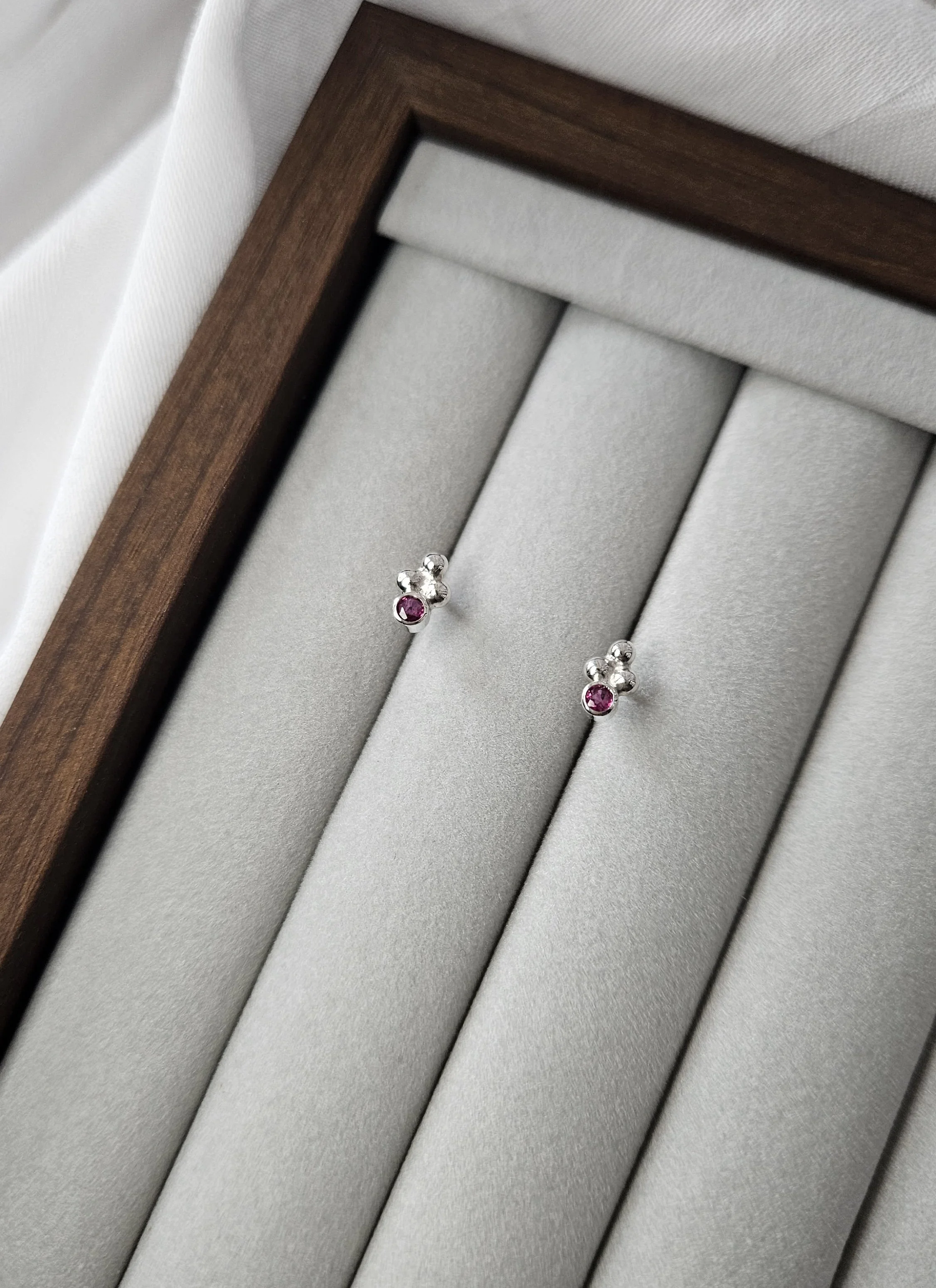'Stellular' Dainty Stud Earrings -  Ruby & Sterling Silver