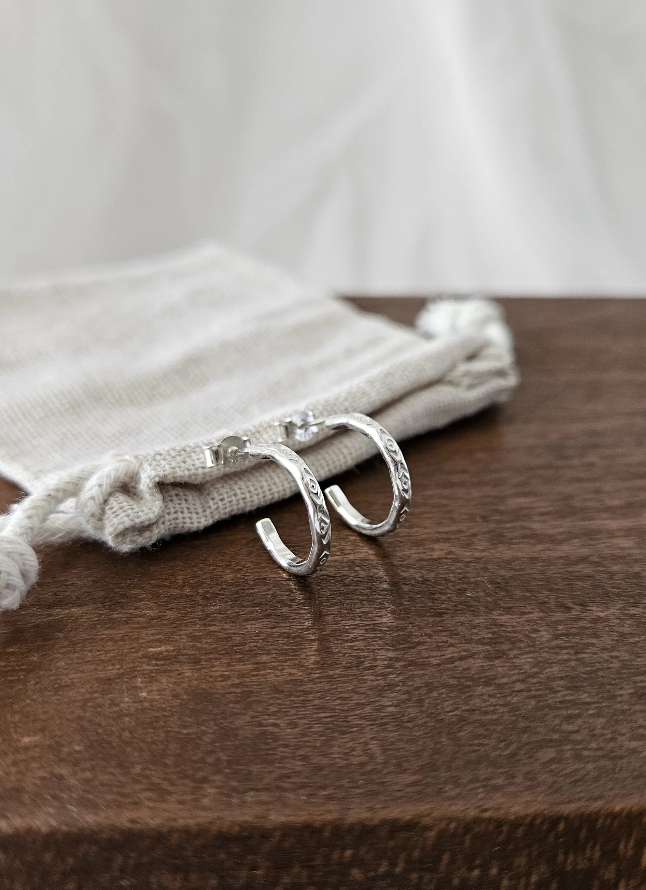 Geometric Pattern Hoops, Petite - Sterling Silver