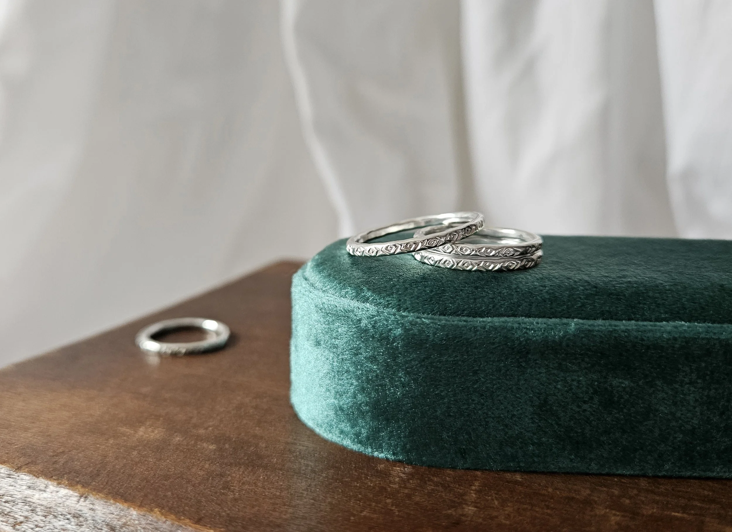 Hammered Geometric Pattern - Sterling Silver Stacking Ring