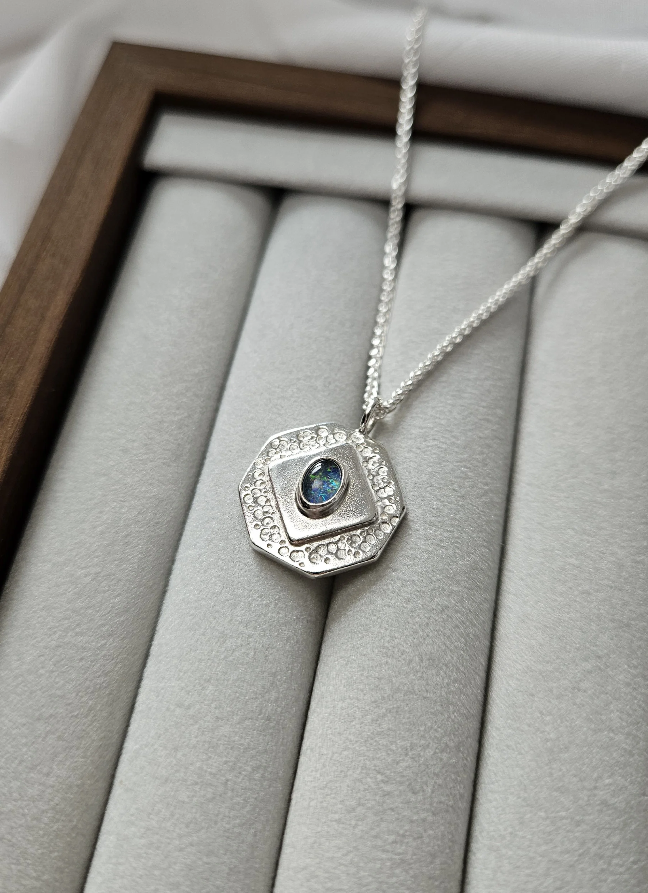 'Explorer' Geometric Pendant - Opal & Sterling Silver
