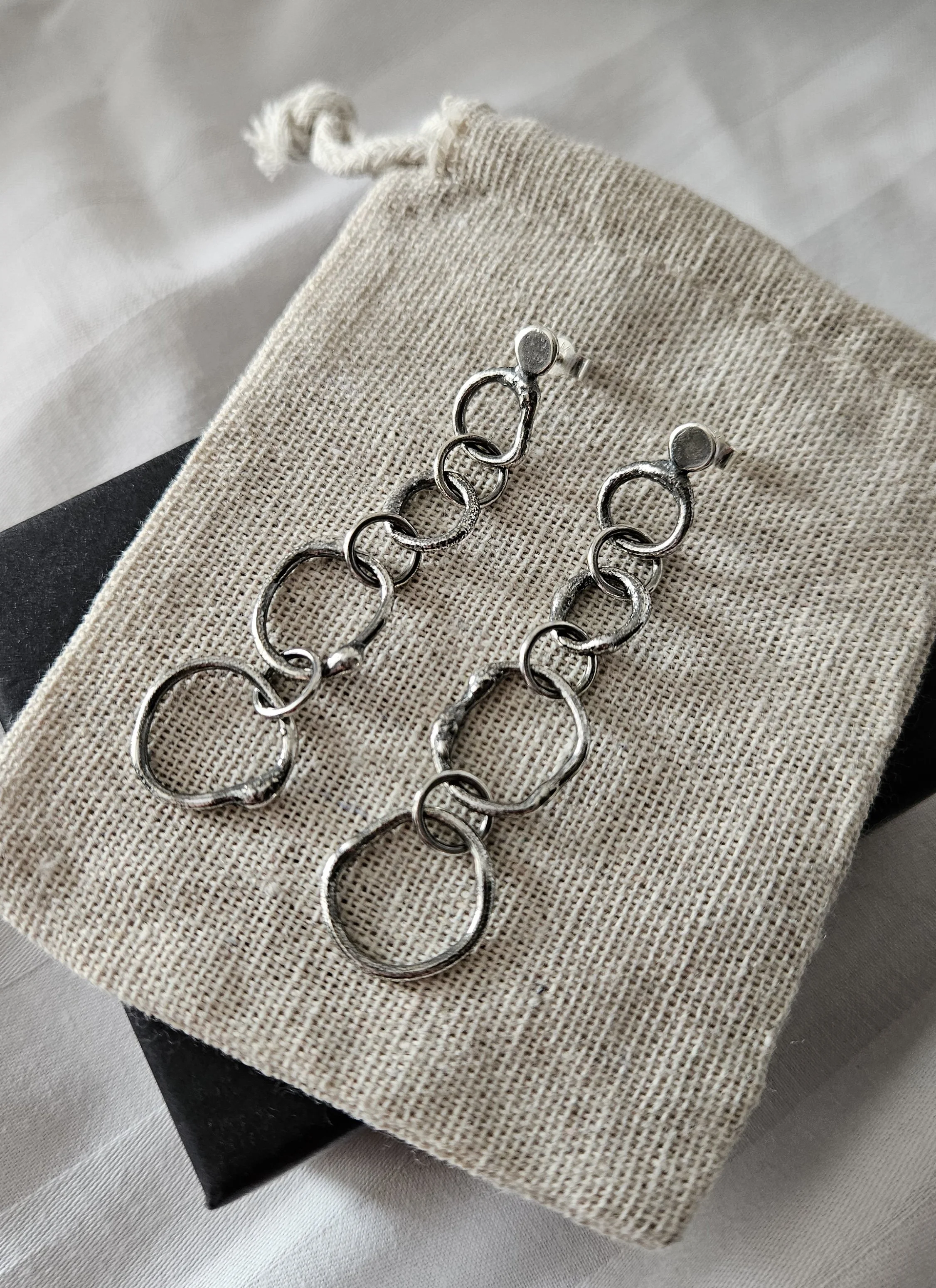Interlinked Chain Earrings - Blackened Sterling Silver
