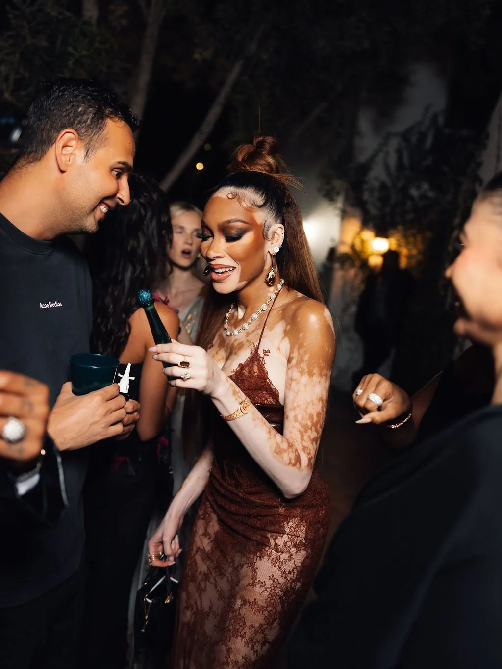 Winnie Harlow celebrating with Patrón Tequila minis at Grammys after-party