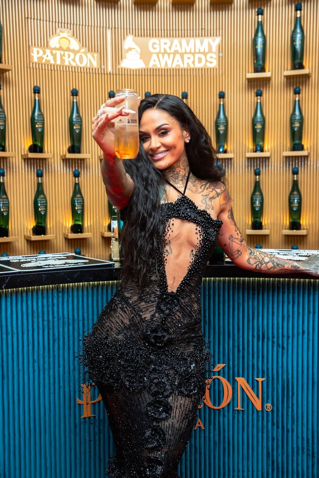 Kehlani celebrity her Grammy win at the Patrón Media Center Bar