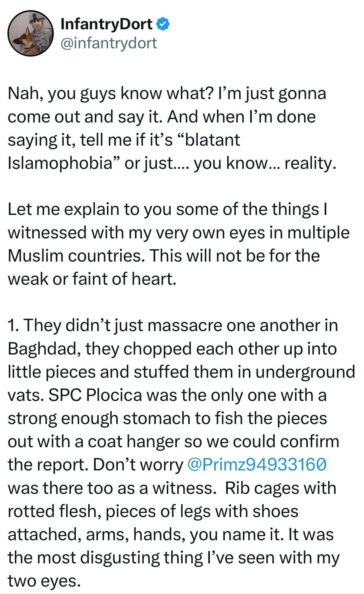 Very few of us who still wear the uniform have the guts to tell the stories of what really happens overseas. Nice that @infantrydort on X is one of them.

This post got more than 14M views&hellip;it&rsquo;s stuff taking place in the Middle East I hav