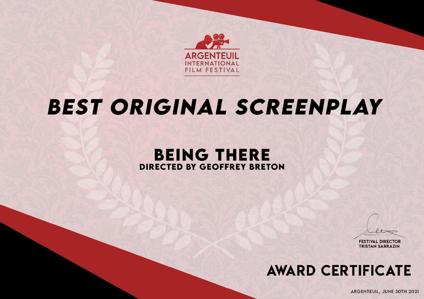 Thank you @argenteuil_iff for the award! 

Our first short - written and produced &lsquo;in house&rsquo;! F**k Yeh! We&rsquo;ll take that!

🖤

#bestscreenplay #filmfestival #shortfilm🎬