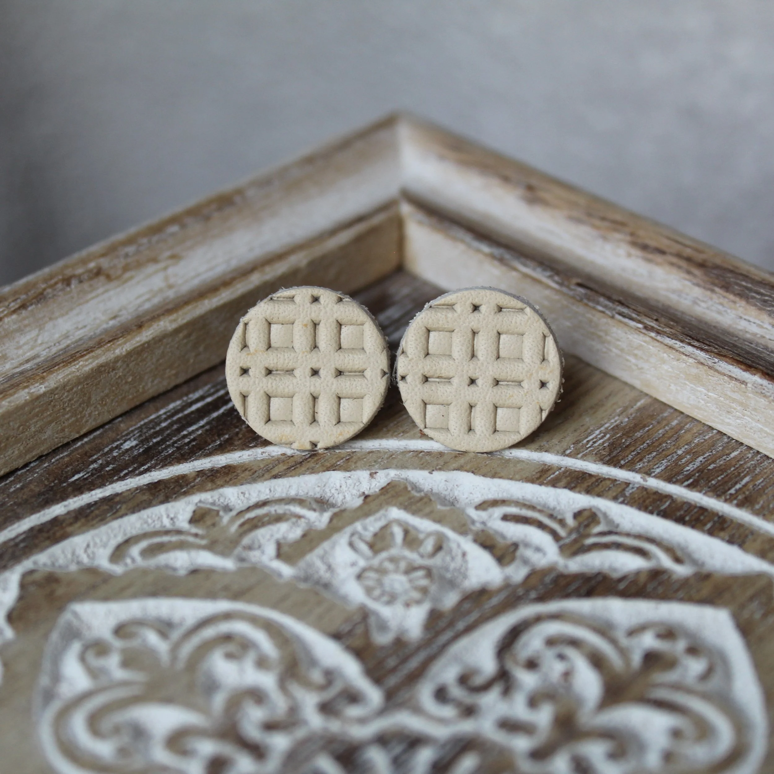 Cream Grid Genuine Leather Studs