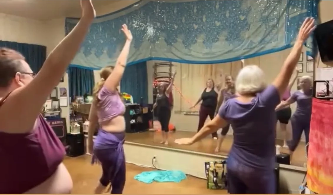 Students in the Cornerstones belly dance class