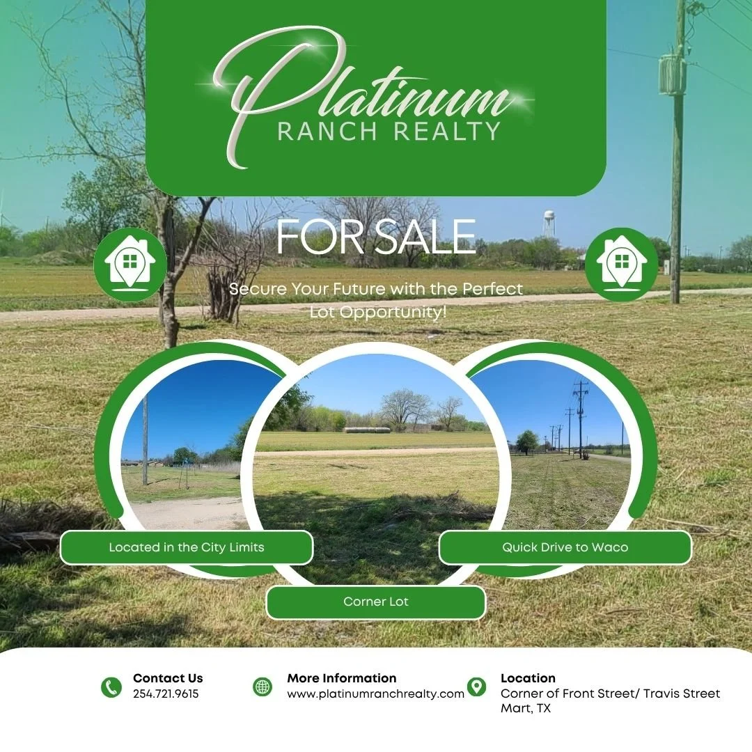 NEW LISTING

Located on the corner of Front and Travis Street in Mart TX this lot has many possibilities. With your neighbor across the street being in agriculture use you are situated on a quiet street. Would make a great spot for a mobile home or s