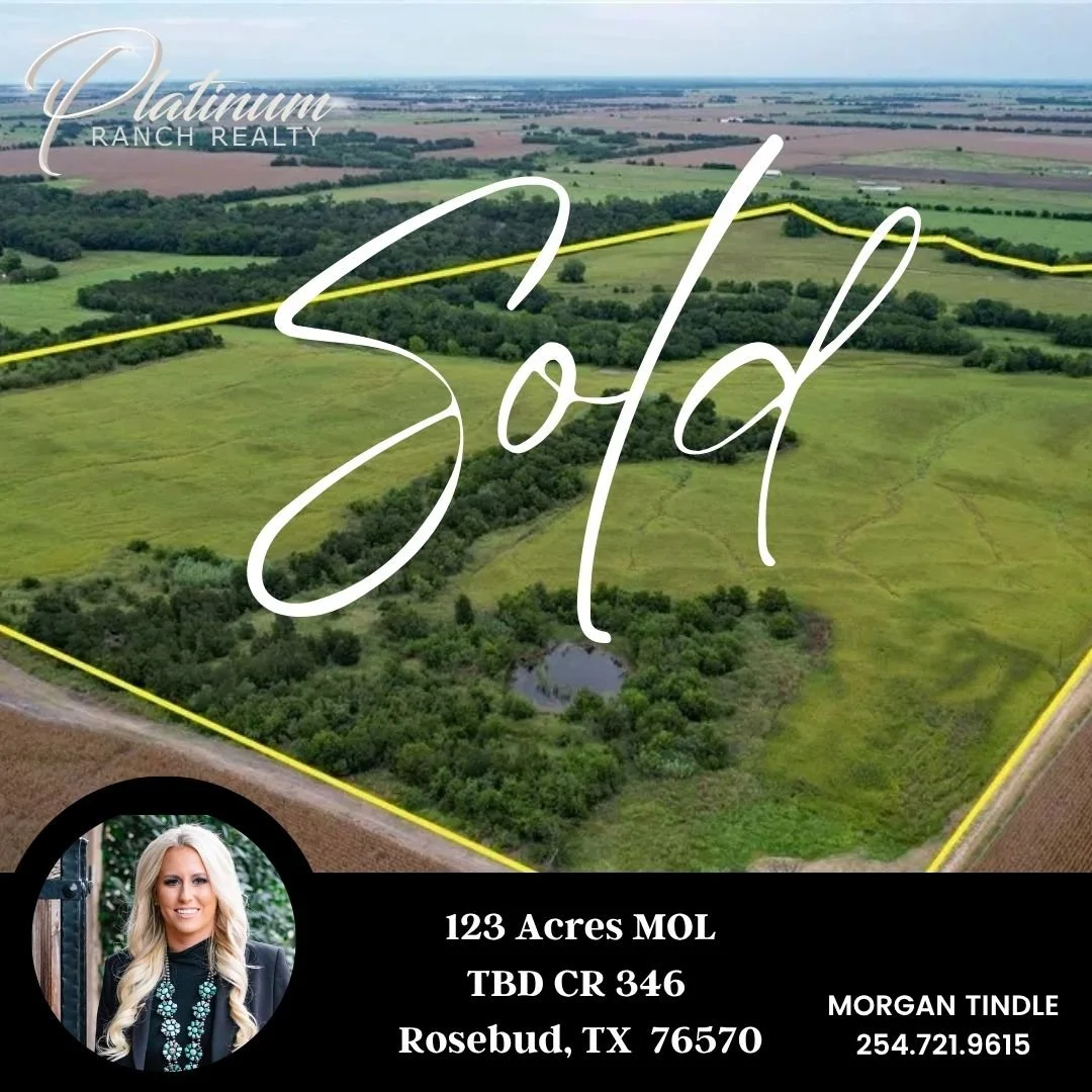 SOLD!!!

Congratulations to Morgan and her buyers of this rural property located in Rosebud, TX.  If you are in the market to expand your land portfolio give Morgan a call today.  She works with buyers and sellers! 

📲 254.721.9615