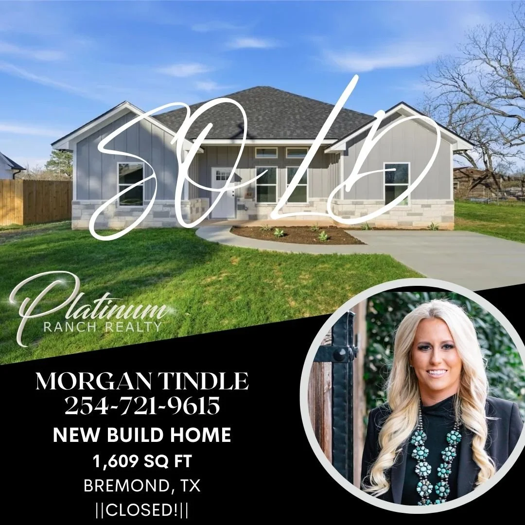 🌟SOLD 🌟

CONGRATULATIONS to Morgan and her clients on the purchase of their new build home in Bremond, TX.  Thank you to Robertson County Title and Trent at First Financial for getting this deal done! 
#residentialagent #farmandranchagent #closed