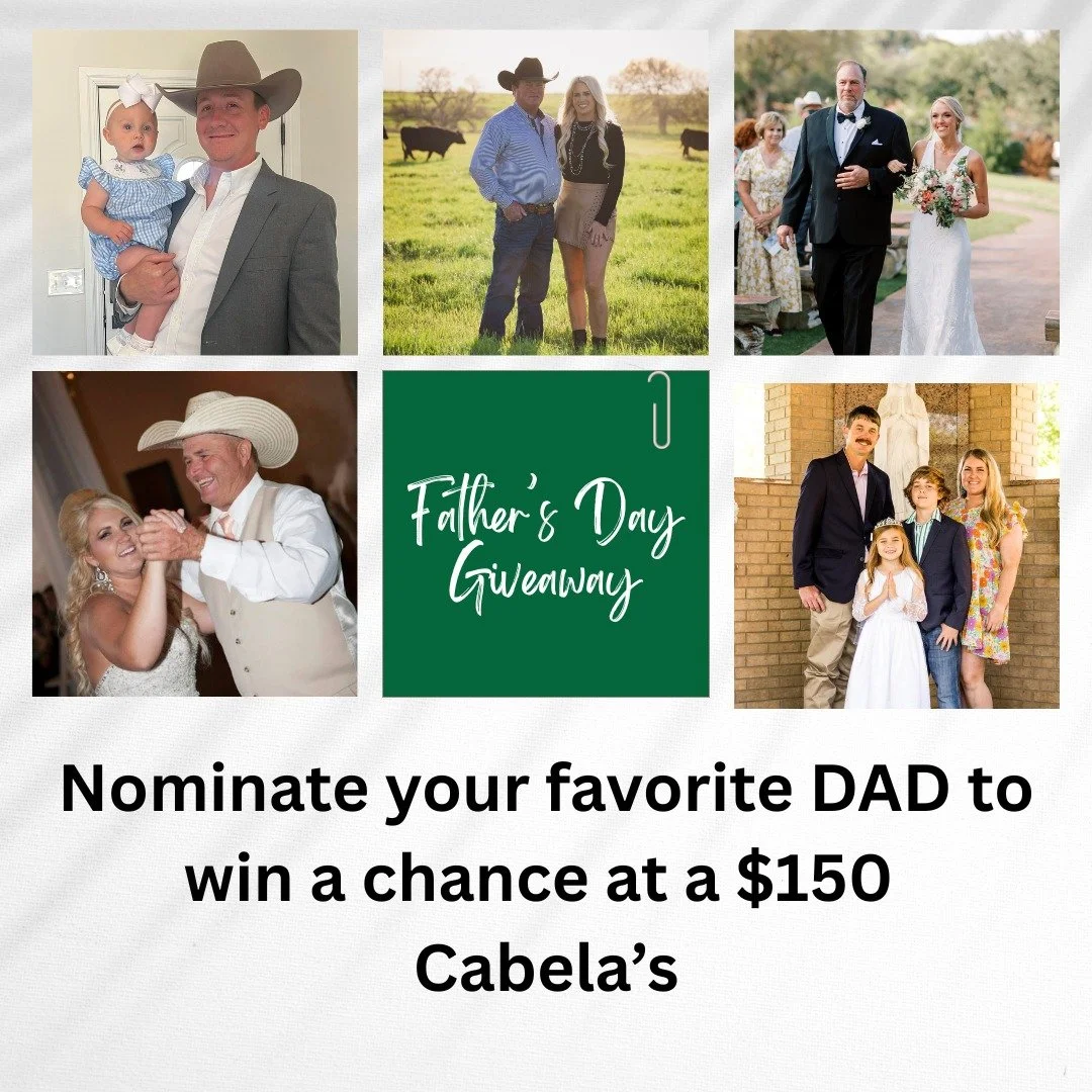 ✨FATHER'S DAY GIVEAWAY ✨

Comment below your favorite dad, (please only nominate no more than 2 father's), share this post and we will enter the dads in a drawing to win a Cabela's gift card!!

Happy Father's Day to all the amazing dad's out there!
#