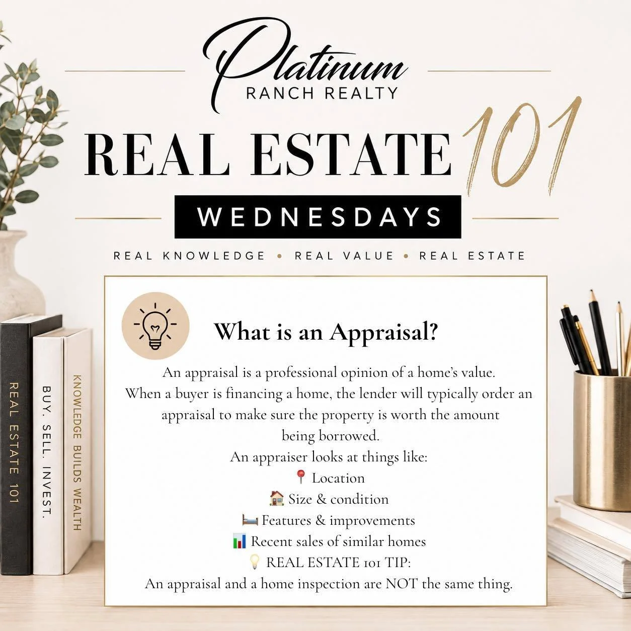 We&rsquo;ve made it to Week 4 of our Real Estate 101 Wednesday series!💥💥

This week, we&rsquo;re breaking down a term buyers and sellers hear often: &ldquo;Appraisal.&rdquo; 🏠

What is an appraisal? Who orders it? And why does it matter when buyin