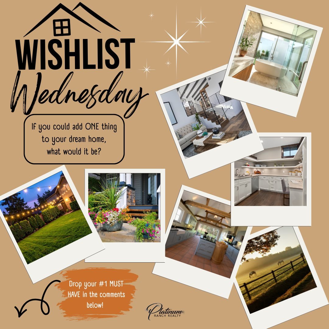 🏡✨ WISHLIST WEDNESDAY! ✨🏡

Let&rsquo;s talk DREAM HOME! 😍

If you could add ONE thing to your dream home, what would it be?

👇 Tell me your must-have:
🛁 A huge spa-like bathroom
🍳 A dream kitchen
🌳 A big backyard
🔥 An outdoor kitchen
🐴 Acrea