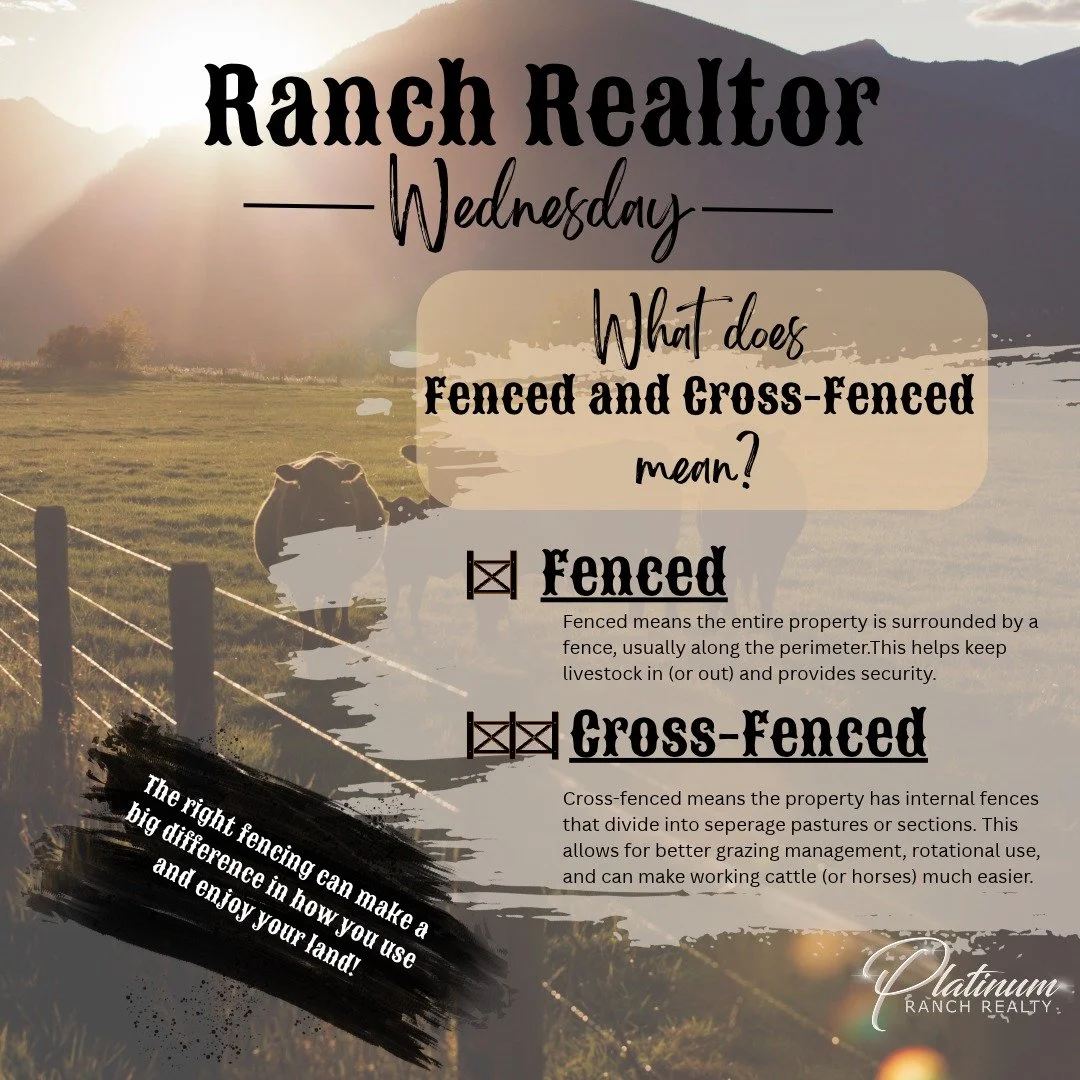 🐄🤠 RANCH REALTOR WEDNESDAY 🤠🐄

What does &ldquo;fenced &amp; cross-fenced&rdquo; actually mean?

If you&rsquo;re shopping for acreage, you&rsquo;ll see these terms quite a bit&mdash;and they can make a BIG difference in how you use your property!