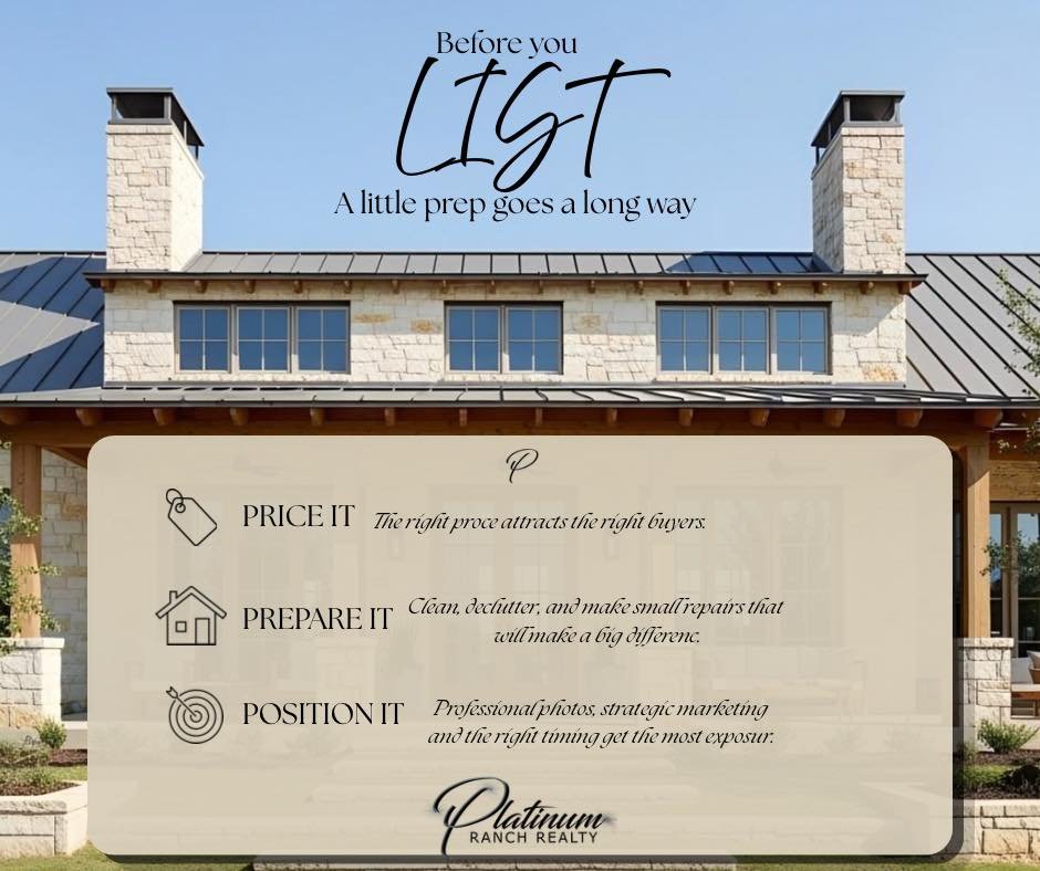 🏡 Before You List: Prep It. Prepare It. Position It.

Putting a home on the market is about more than simply putting a sign in the yard. The right preparation can make a big difference in how buyers see your property&mdash;and how it performs on the