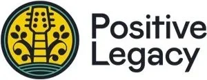 Logo for Positive Legacy featuring a stylized tree with roots and a yellow and black circular background.