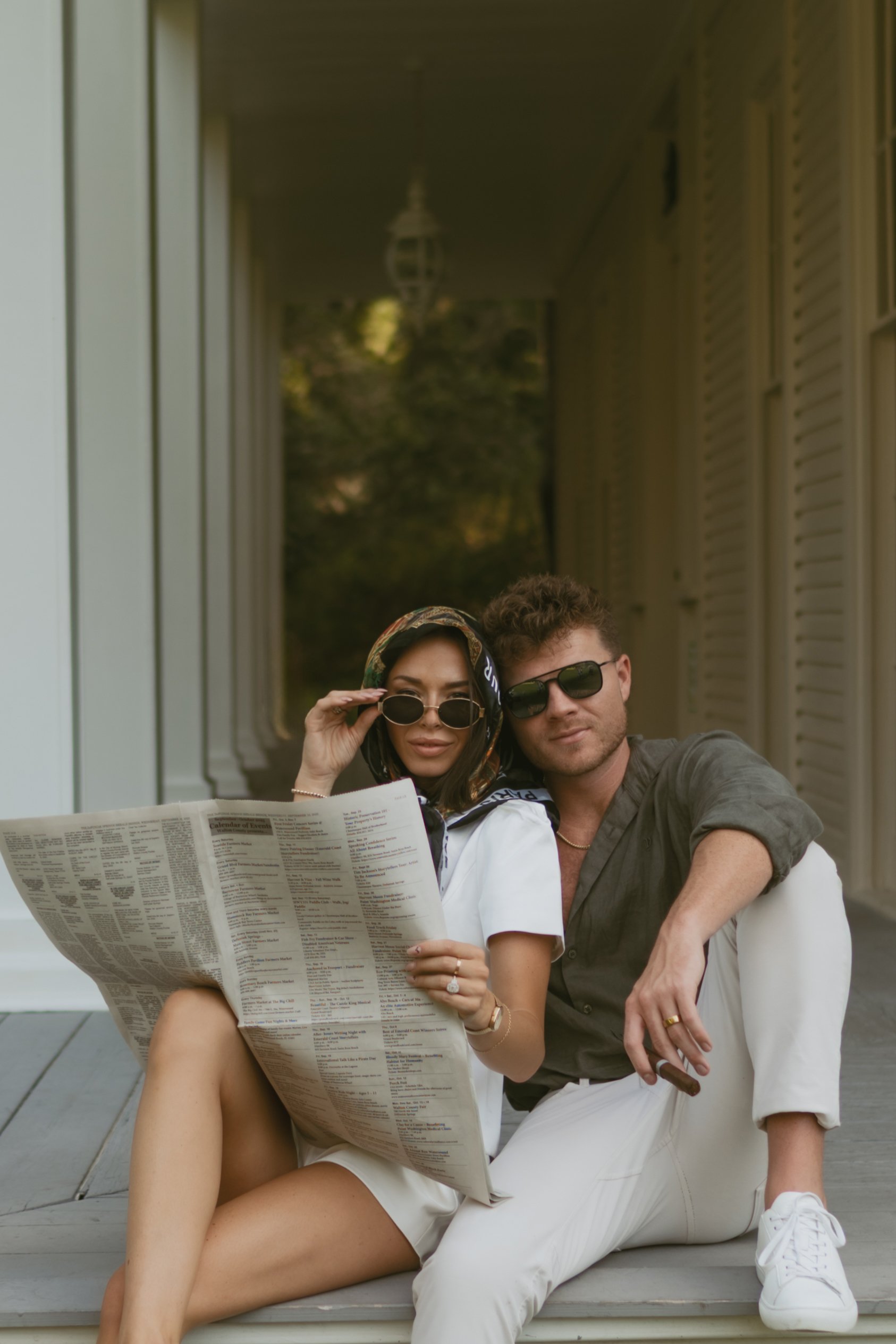 Old Money vibe engagement photos at eden gardens state park santa rosa beach florida 