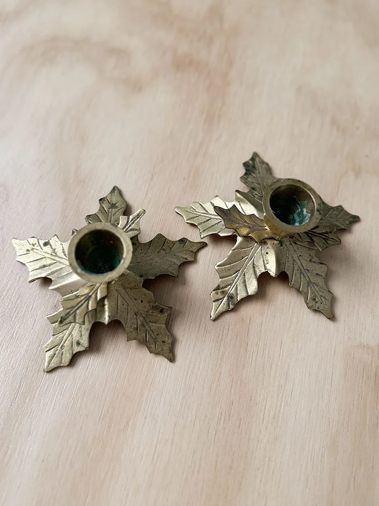 Vintage Brass Holly Candlestick Holders.jpg