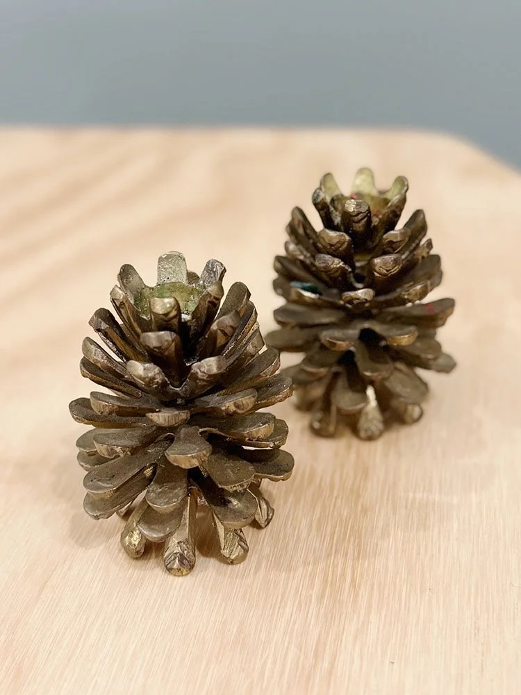 Vintage Solid Brass Pinecone Candlestick Holders