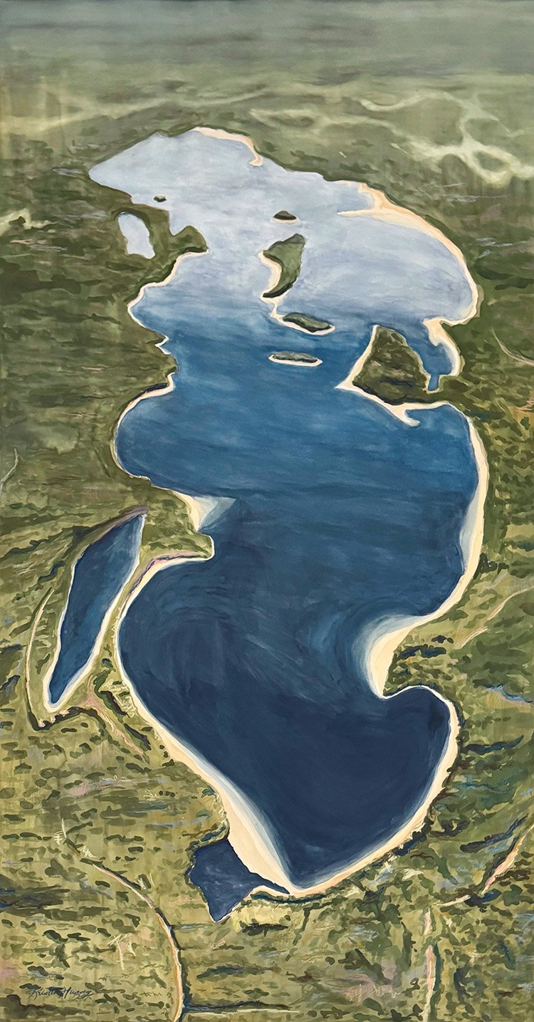 watercolor painting of Long Lake in Traverse City, Michigan by artist Kristin MacKenzie Hussey