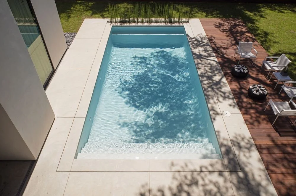 Sleek fiberglass shell integrated with modern deck