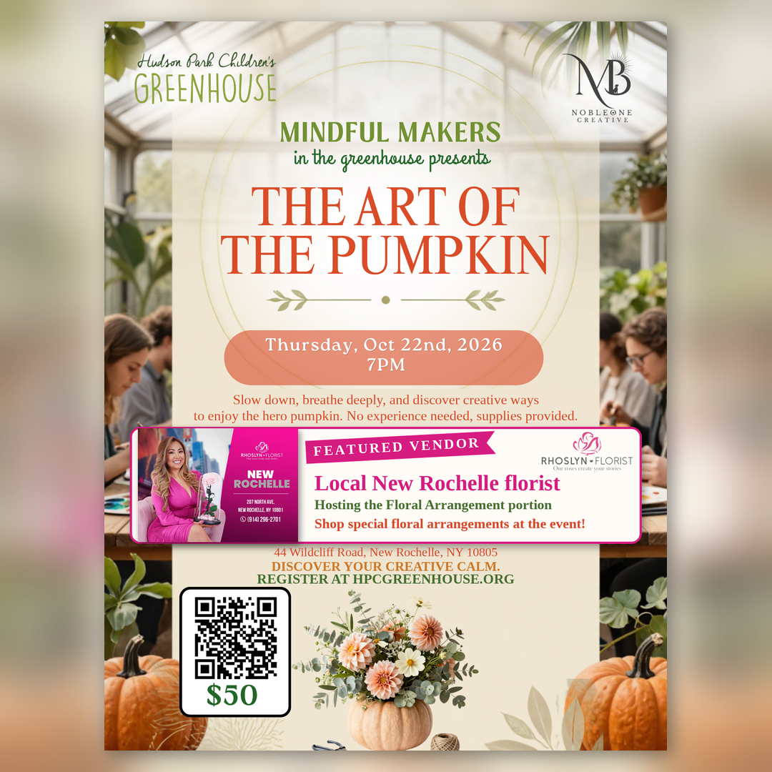 The Art of the Pumpkin event flyer featuring Rhoslyn Florist, Thursday October 22, 2026 at 7 PM